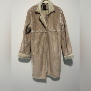 Route 66 faux suede and fur tan coat